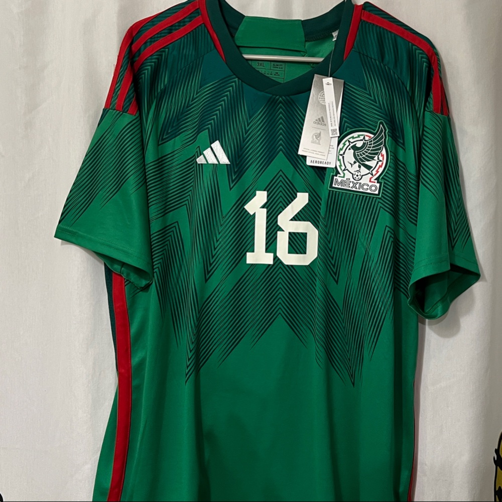 Adidas Mexico Green Soccer Jersey with Red Stripes